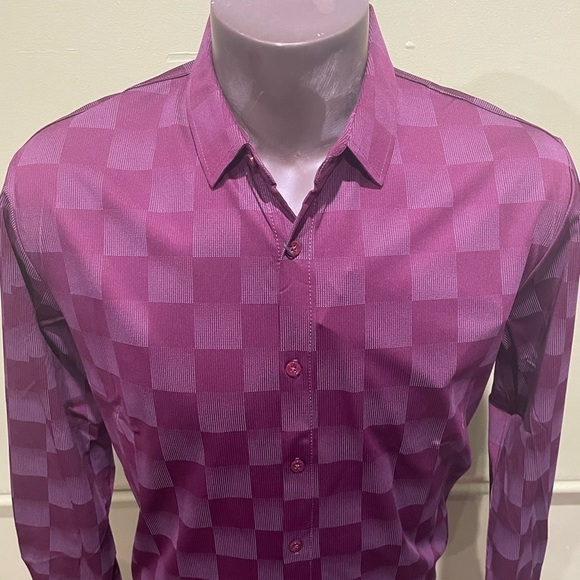 Deniko shirt button front burgundy checker modern fit - Picture 4 of 4